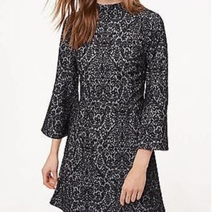 Scroll Jacquard Bell Sleeve Dress